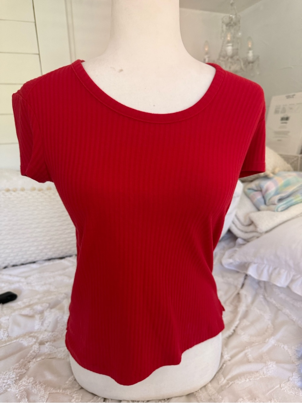 Helmut Lang Red Ribbed Short Sleeve Tee